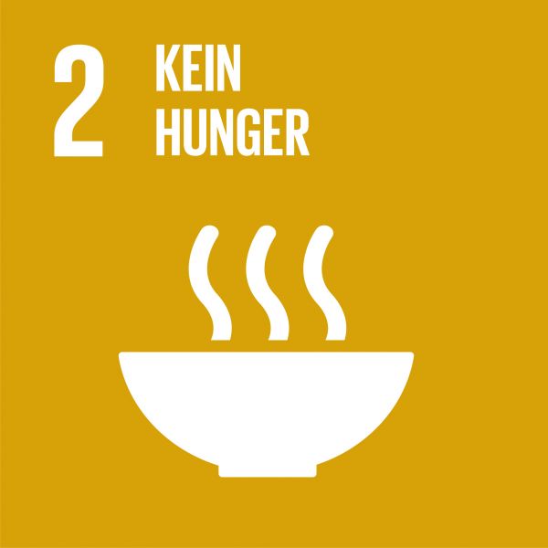 Icongrafik für das Nachhaltigskeitsziel Nummer 2 - Keine Hunger
