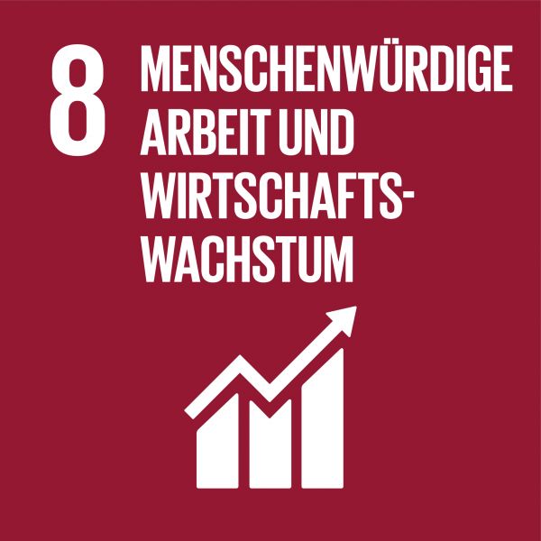 Icongrafik für das Nachhaltigskeitsziel Nummer 8 - Menschenwürdige Arbeit und Wirtschaftswachstum
